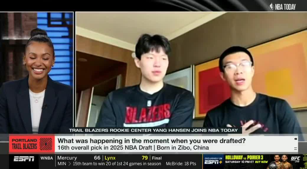 Yang Hansen on what he was doing when he got drafted: "When Adam called my name it surprised me. I was just sitting there finishing my fried chicken. I didn't even put my suit on. Suddenly they said Hansen Hansen Put your suit on!"