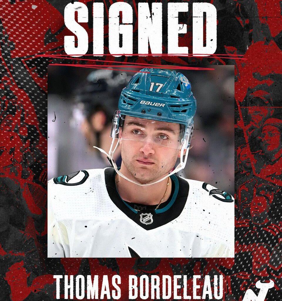 Devils have signed F Thomas Bordeleau to a one year, two-way deal worth 775k