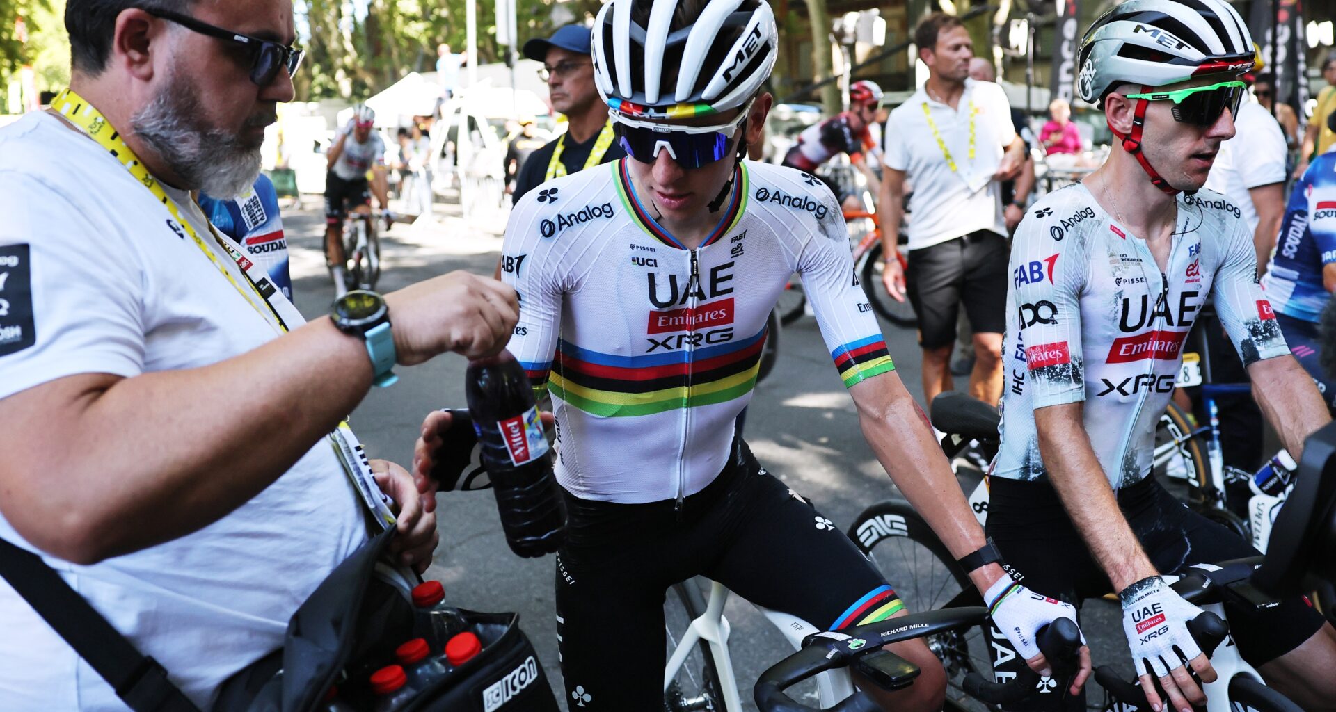 Tadej Pogačar after a crash on stage 11 of the tour de france