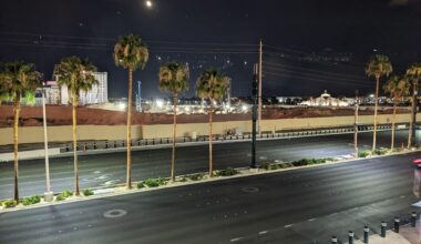 View from Excalibur this week at 1AM. Not looking great. They're definitely putting in foundation piles, which means somebody has an approved plan