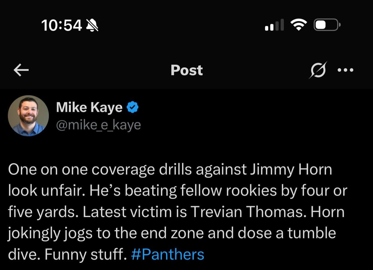 [Kaye] Horn continuing to have a good camp