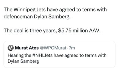 [Ates] The Winnipeg Jets have agreed to terms with defenceman Dylan Samberg. The deal is three years, $5.75 million AAV.