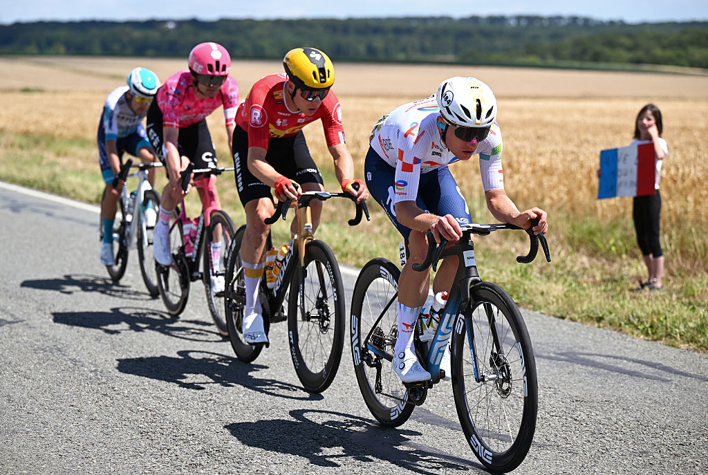 ROUEN, FRANCE - JULY 08: (L-R) Jonas Abrahamsen of Norway and Team Uno-X Mobility and Thomas Gachignard of France and Team TotalEnergies during the 112th Tour de France, Stage 4 a 174.2km stage from Amiens Metropole to Rouen / #UCIWT / on July 08, 2025 in Rouen, France. (Photo by Tim de Waele/Getty Images)
