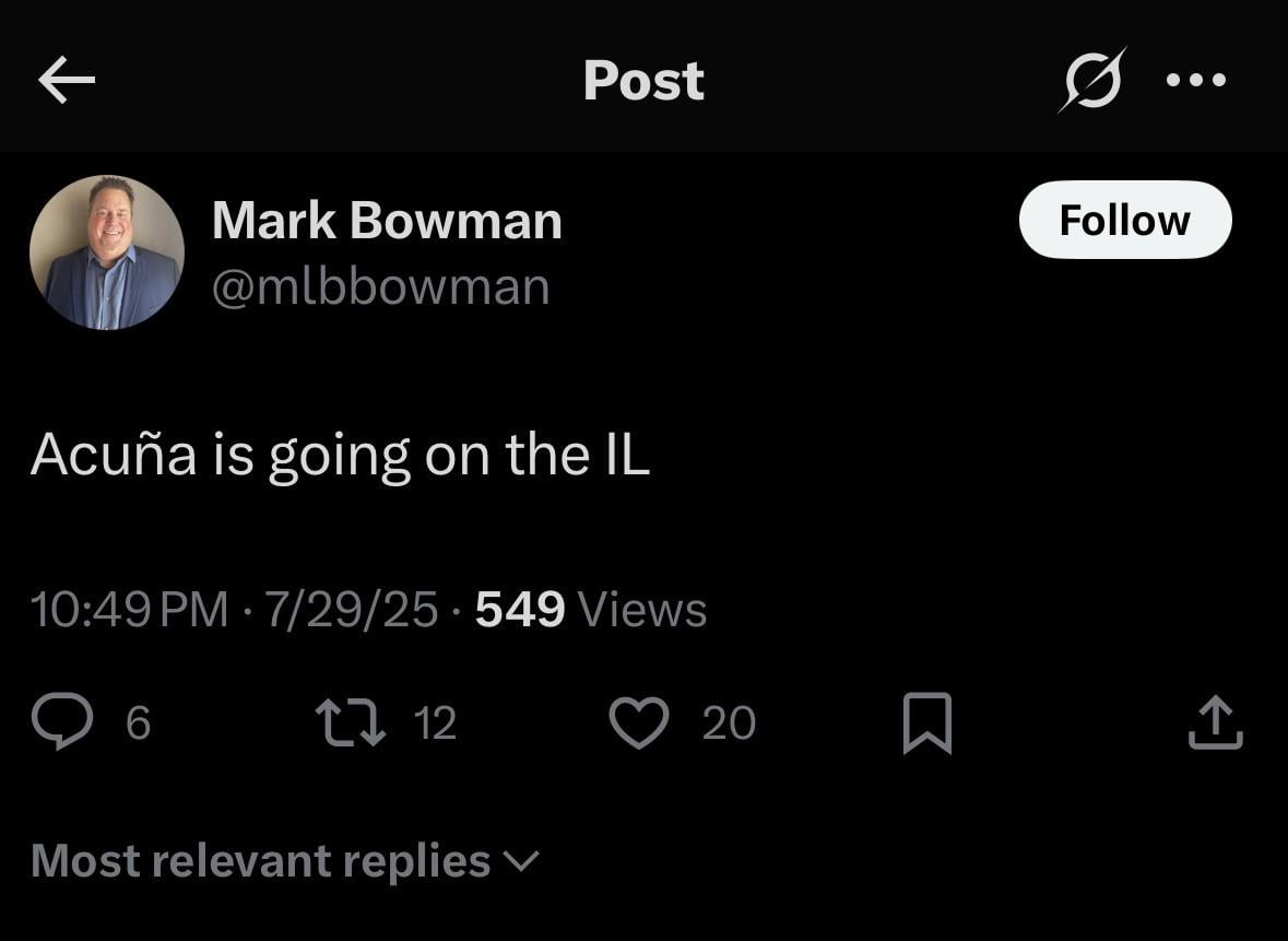 [Bowman] Acuña is going on the IL