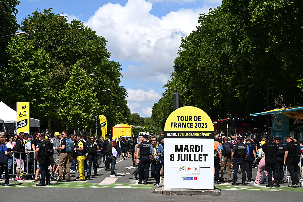 AMIENS, FRANCE - JULY 08: Tour de France advertising prior to the 112th Tour de France, Stage 4 a 174.2km stage from Amiens Metropole to Rouen / #UCIWT / on July 08, 2025 in Amiens, France. (Photo by Tim de Waele/Getty Images)
