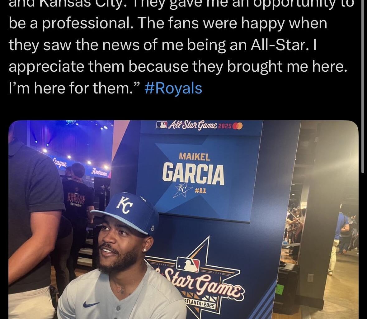 [anne rogers] Maikel Garcia: “I’m proud to represent the Royals and Kansas City. They gave me an opportunity to be a professional. The fans were happy when they saw the news of me being an All-Star. I appreciate them because they brought me here. I’m here for them.