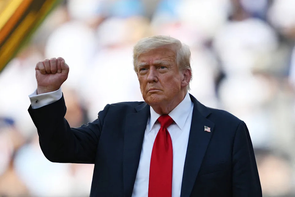 US President Donald Trump gestures during the award ceremony for the FIFA Club World Cup 2025 Champions, following the final football match between England's Chelsea and France's Paris Saint-Germain at the MetLife Stadium in East Rutherford, New Jersey on July 13, 2025. (Photo by ANGELA WEISS / AFP) (Photo by ANGELA WEISS/AFP via Getty Images) ANGELA WEISS&sol;Getty Images