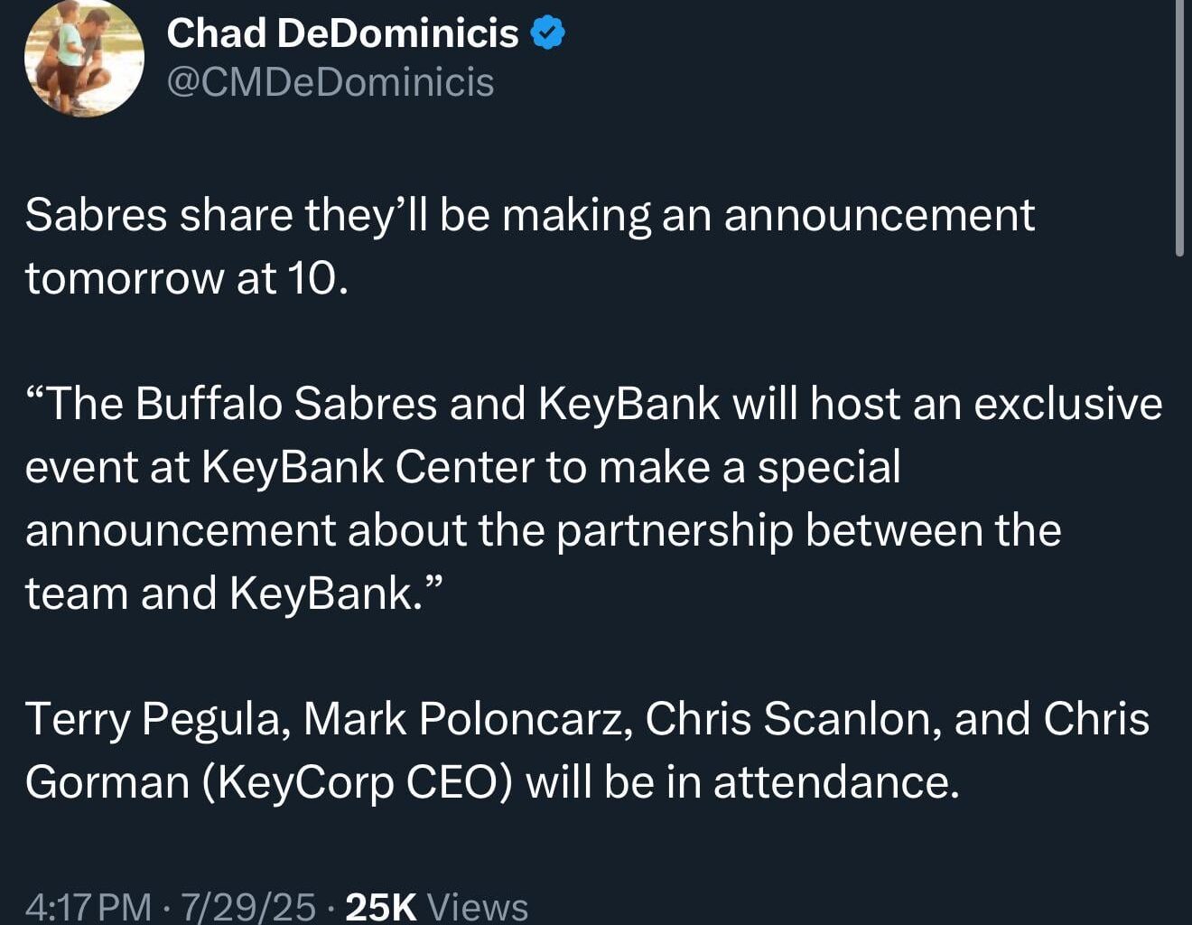 Sabres making an announcement tomorrow at 10.