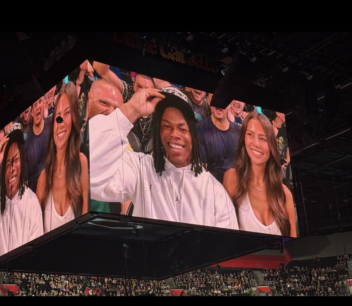 Jahmyr Gibbs is in attendance for WWE Monday Night Raw at Little Caesars Arena.