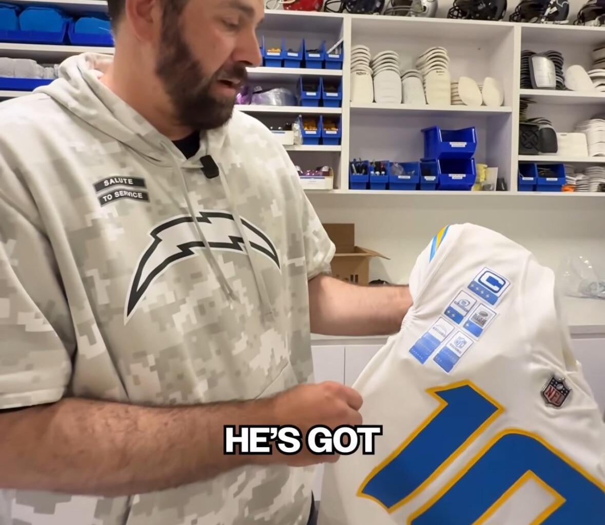 Other NFL teams’ helmets shown in Chargers equipment room. Does anyone know why?