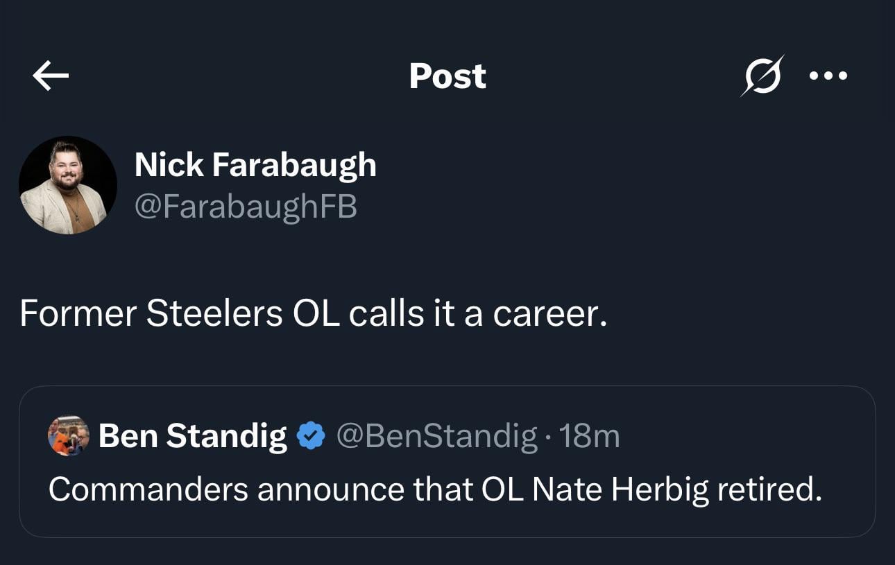 Former Steelers OL Nate Herbig retires
