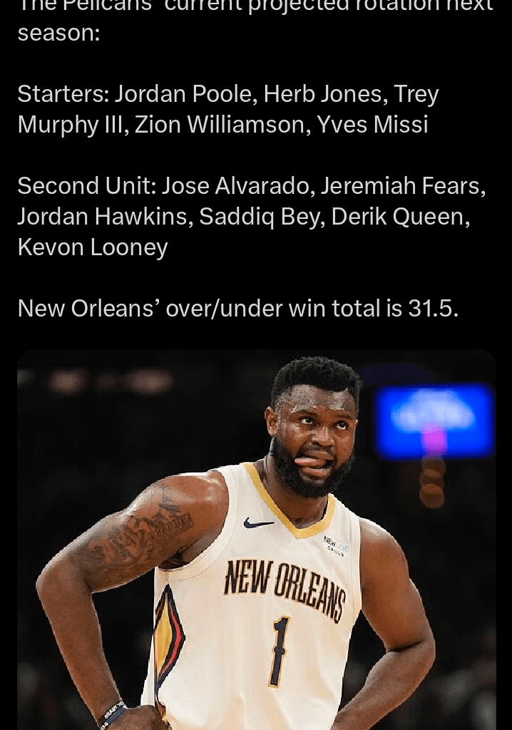 The Pelicans' current projected rotation next season: