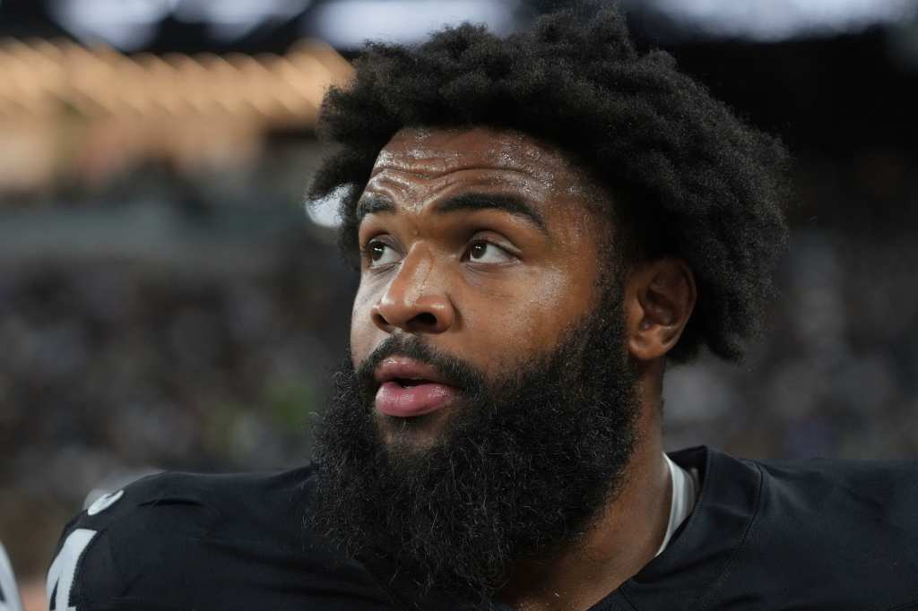 Close-up of Las Vegas Raiders defensive tackle Christian Wilkins.