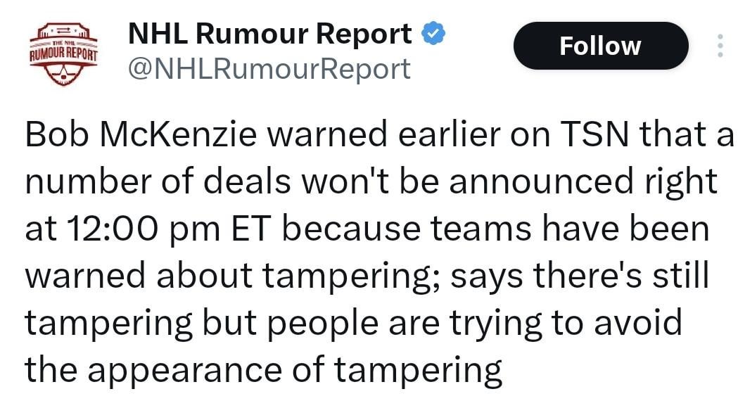 [Bob McKenzie - c/o Rumour Report] Setting the Free Agent Day Rules - to Avoid Tampering