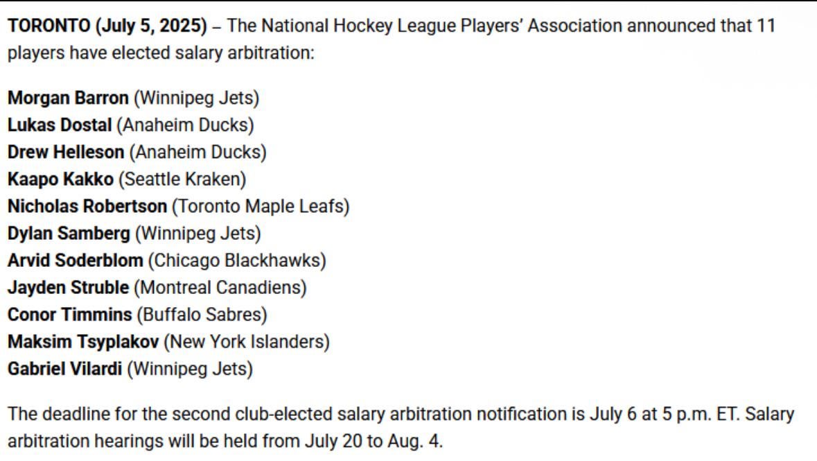 The deadline to file for arbitration has passed,  11 players have elected to go to arbitration