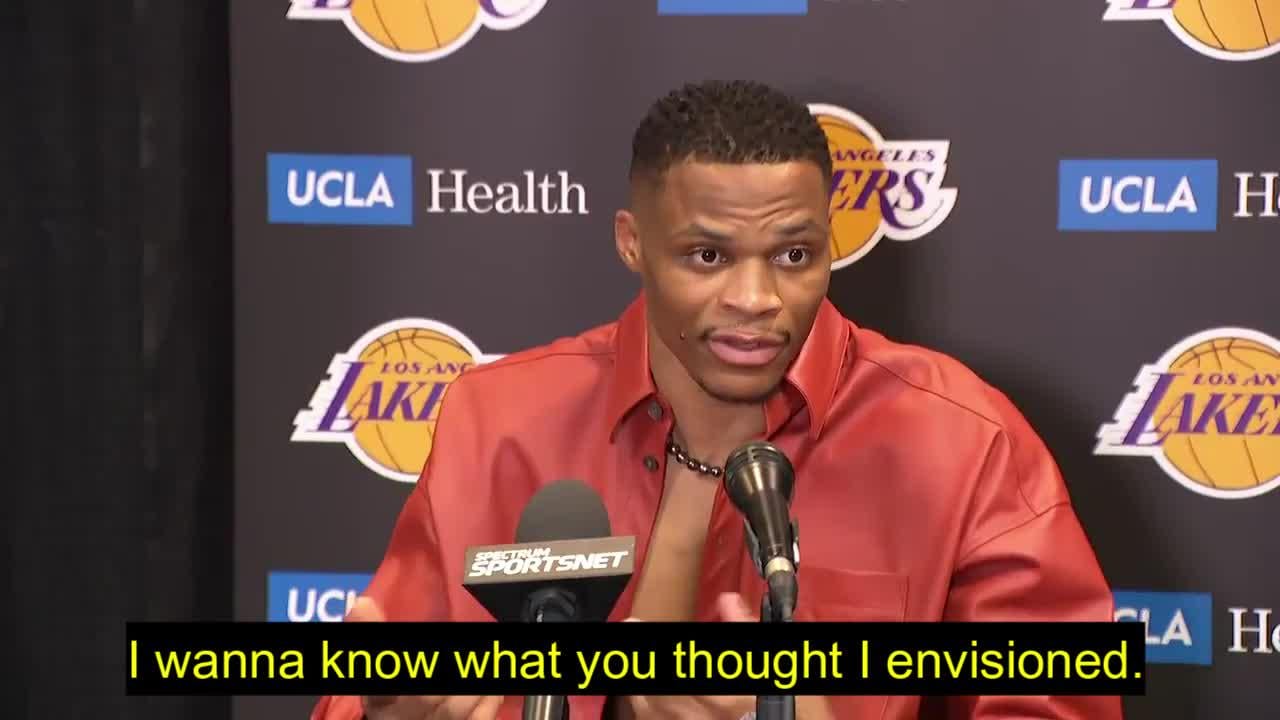 Russell Westbrook squabbles with a Lakers reporter. When Westbrook asked the reporter what he envisioned, the reporter responded "I would imagine some wins." The Lakers were 27-35 on that point of the season.