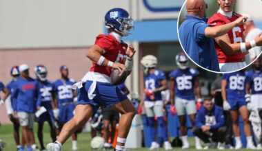 Jaxson Dart's first Giants training camp throw couldn't have gone worse