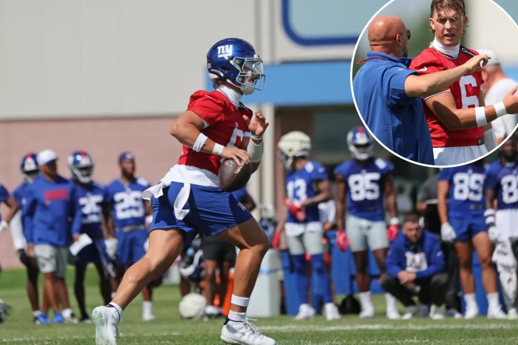 Jaxson Dart's first Giants training camp throw couldn't have gone worse