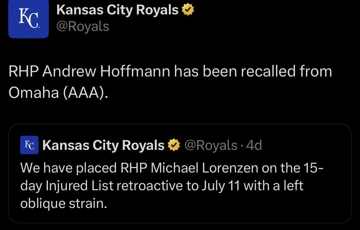 Andrew Hoffman has been recalled from Omaha