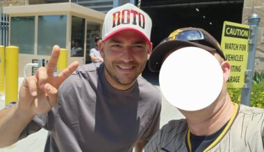 Son ran into Iglesias outside the stadium hiding swag bags to promote his new album.