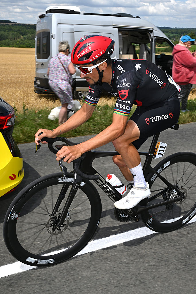 ROUEN, FRANCE - JULY 08: Julian Alaphilippe of France and Team Tudor Pro Cycling competes during the 112th Tour de France, Stage 4 a 174.2km stage from Amiens Metropole to Rouen / #UCIWT / on July 08, 2025 in Rouen, France. (Photo by Tim de Waele/Getty Images)