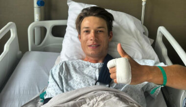 Jasper Philipsen in hospital following surgery to a broken collarbone sustained in a crash on stage 3 of the 2025 Tour de France (credit: Alpecin-Deceuninck/Instagram)