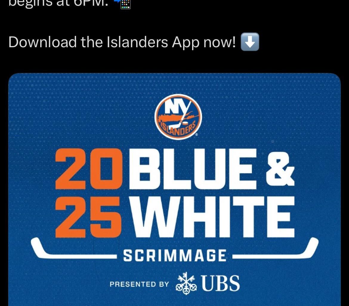 [Islanders] You can watch tonight’s Blue and White Scrimmage live on the Isles app. Coverage begins at 6pm