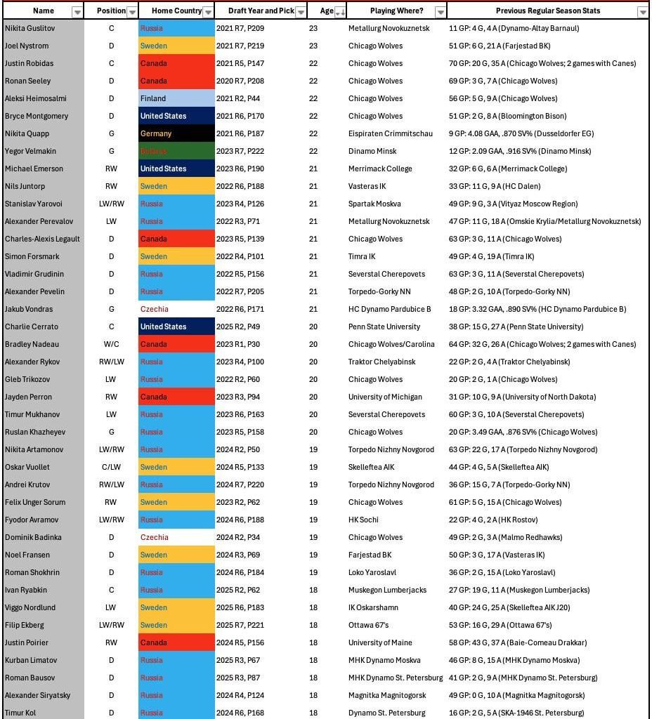 CAROLINA HURRICANES PROSPECT POOL