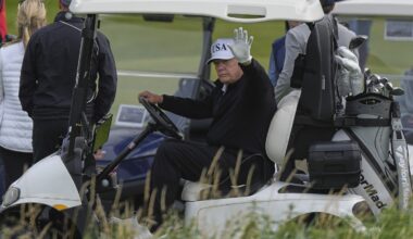 Trump plays golf in Scotland as protesters take to the streets