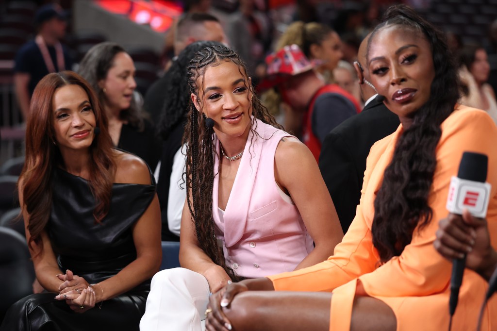 From left: ESPN host Elle Duncan and analysts Andraya Carter and Chiney Ogwumike after the WNBA All-Star Game on July 19, 2025.