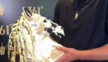 Nikola Jokic receives a horse head made from his shoes while on his tour of China