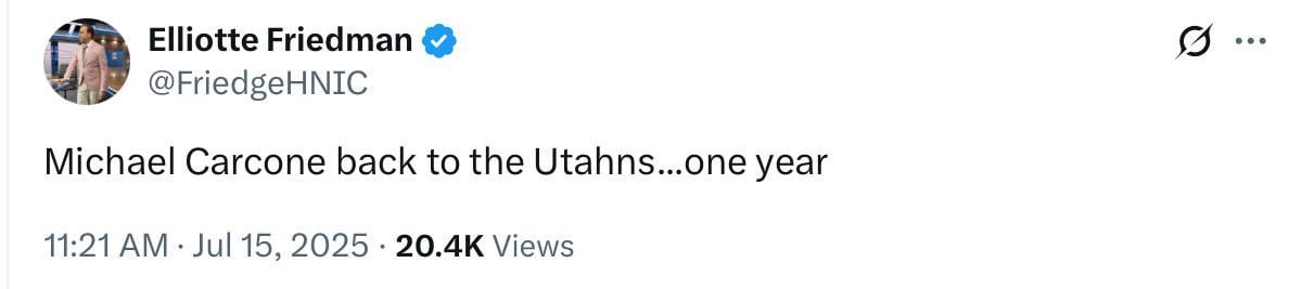 [Friedman] Michael Carcone back to the Utahns...one year