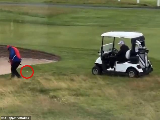 The camera caught a forecaddie dropping a ball in front of the president at Turnberry
