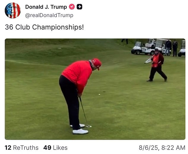 On Wednesday, the President posted this clip to celebrate his '36 Club Championships!'
