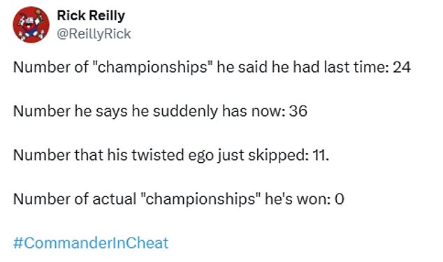 Reilly took the chance to suggest again that Trump lied about his prowess on the course