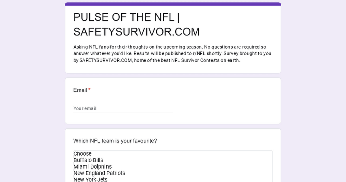 Pulse of the NFL | Survey | Brought to you by SafetySurvivor