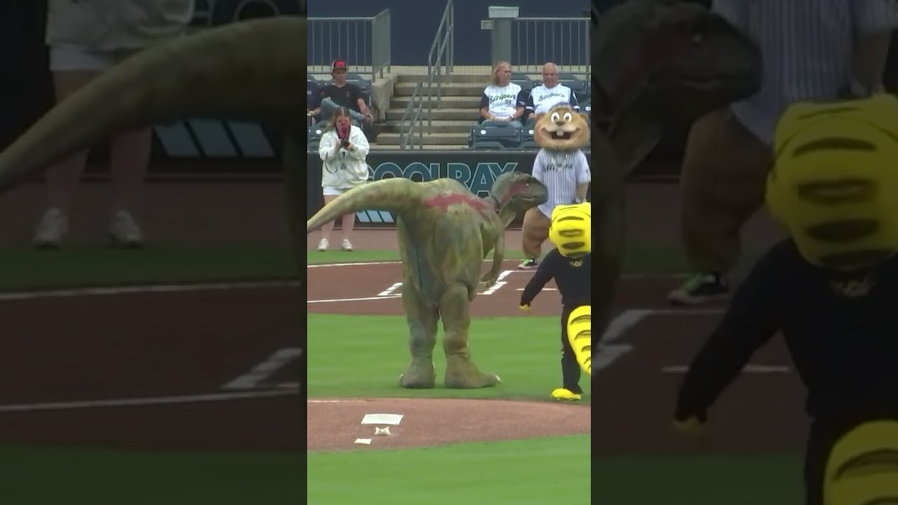 Dinosaur throws out first pitch at Minor League game -- and we have proof! 🦖