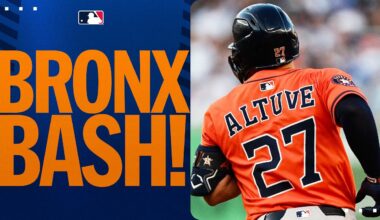 Jose Altuve goes DEEP in his first Yankee Stadium at-bat of 2025! 🚀