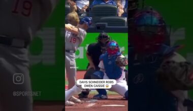 Davis Schneider robs Owen Ciassie of his first major league hit
