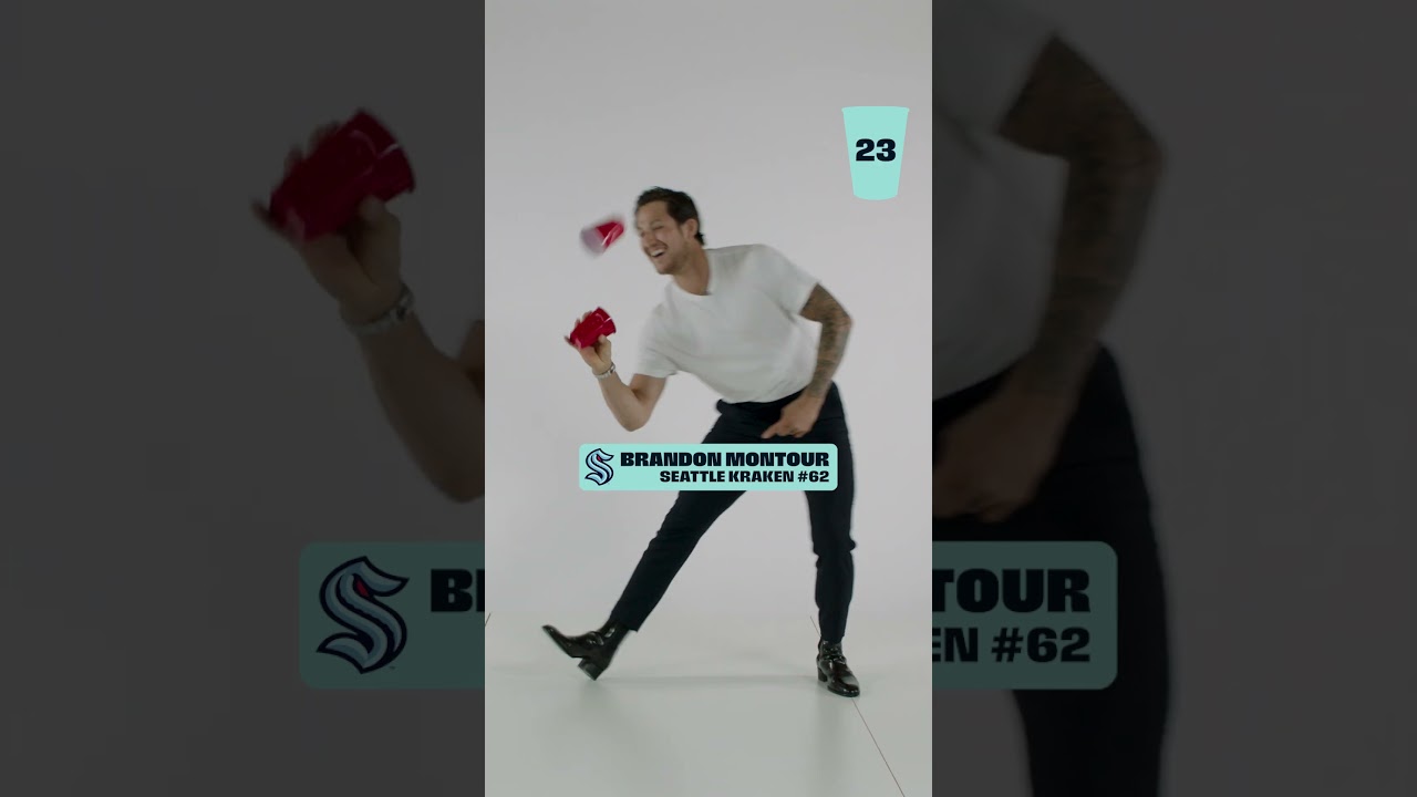 Brandon Montour gives the Cup Juggle Challenge a try