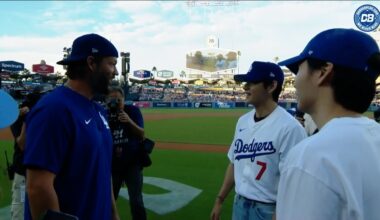 Dodgers pregame: Clayton Kershaw, Yoshinobu Yamamoto visit with V of BTS at Dodger Stadium