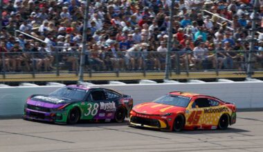 #38: Zane Smith, Front Row Motorsports, Mystik Lubricants Ford Mustang; #45: Tyler Reddick, 23XI Racing, McDonald's Toyota Camry at Iowa
