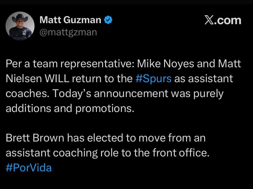 [Guzman] Noyes and Nielsen to return. Brett Brown to take an FO role