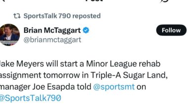 Jake Meyers will begin a rehab assignment tomorrow per McTaggert
