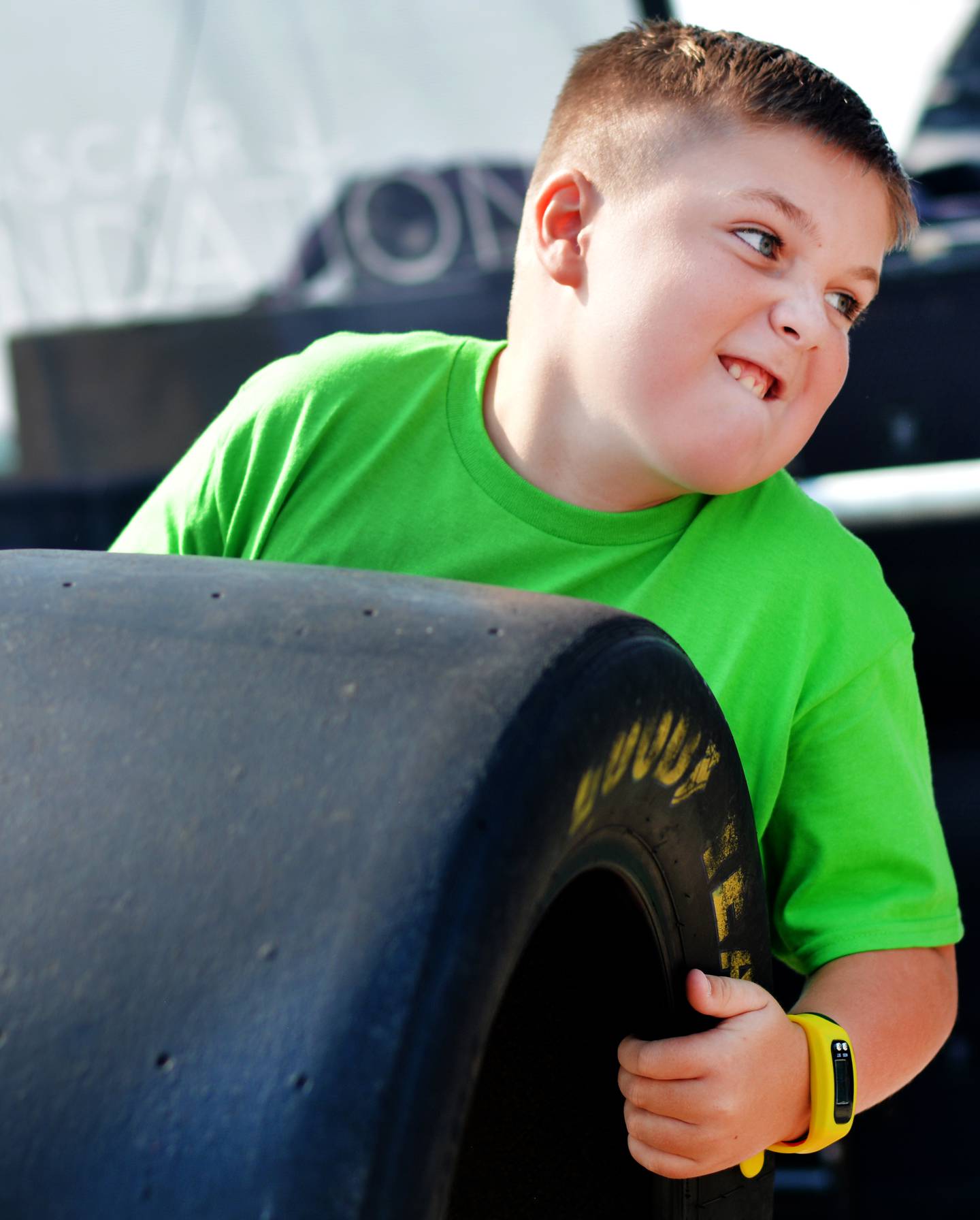 Newton YMCA campers participate in Speediatrics Fun Day Festival activities Friday, Aug. 1 at the Iowa Speedway during the NASCAR race weekend.