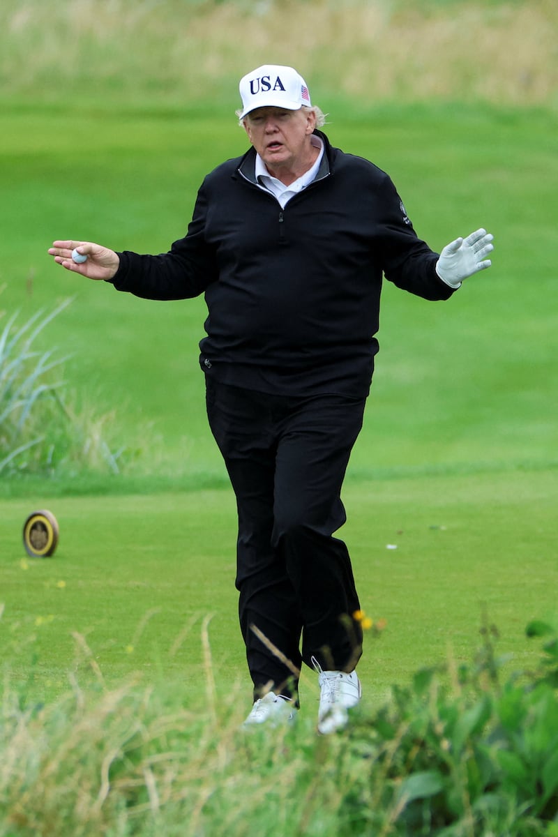 Trump plays golf on his Turnberry course in Scotland