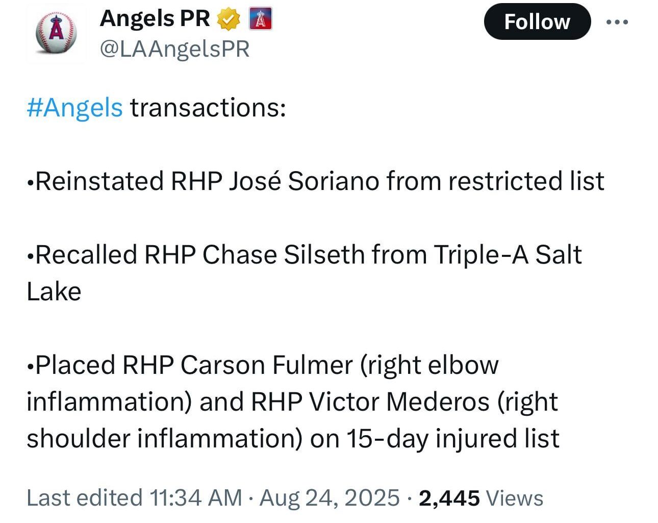 Fulmer and Mederos out, Soriano and Silseth back