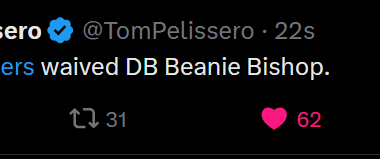 [Pelissero] The Steelers waived DB Beanie Bishop