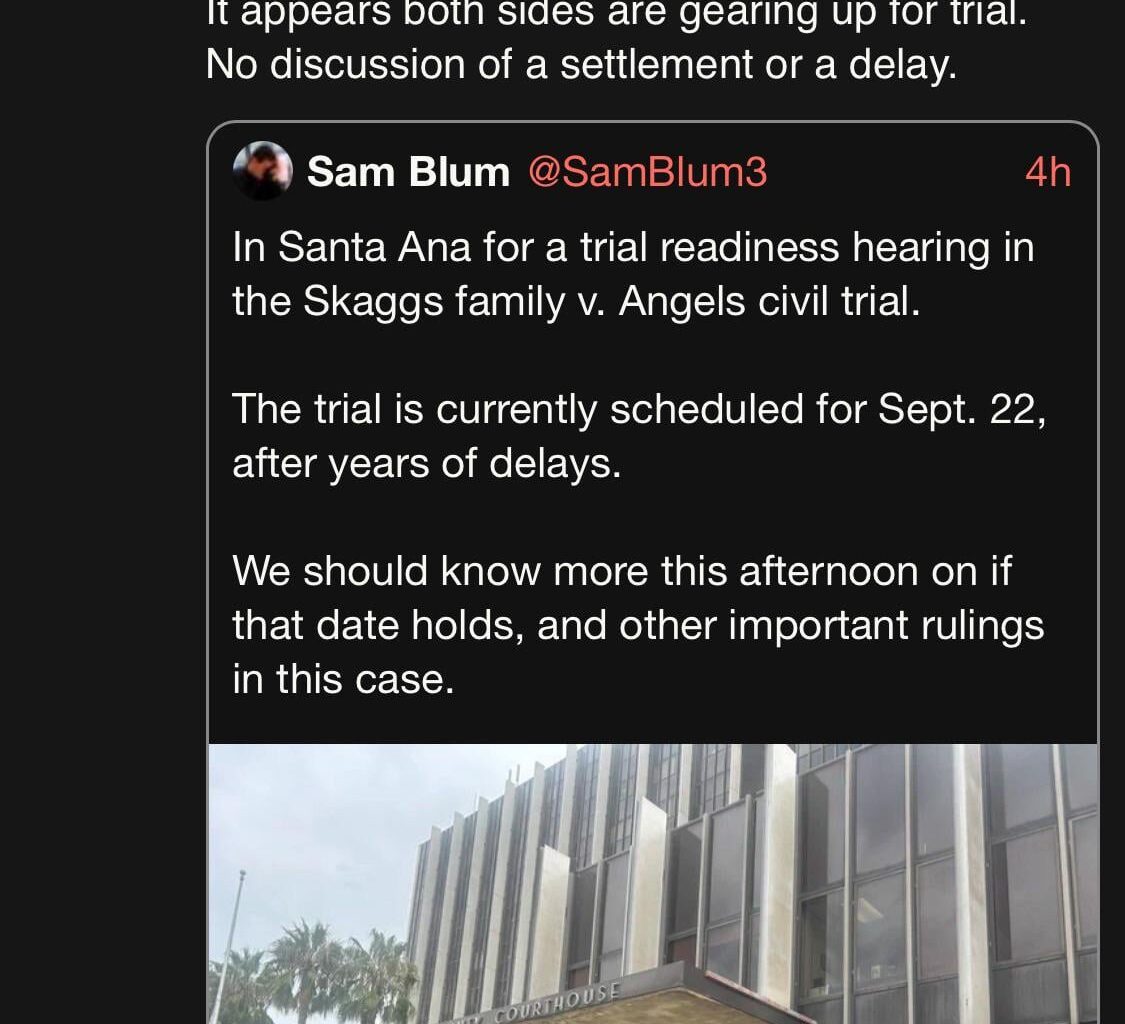 [Sam Blum] Skaggs family lawsuit against Angels set for September