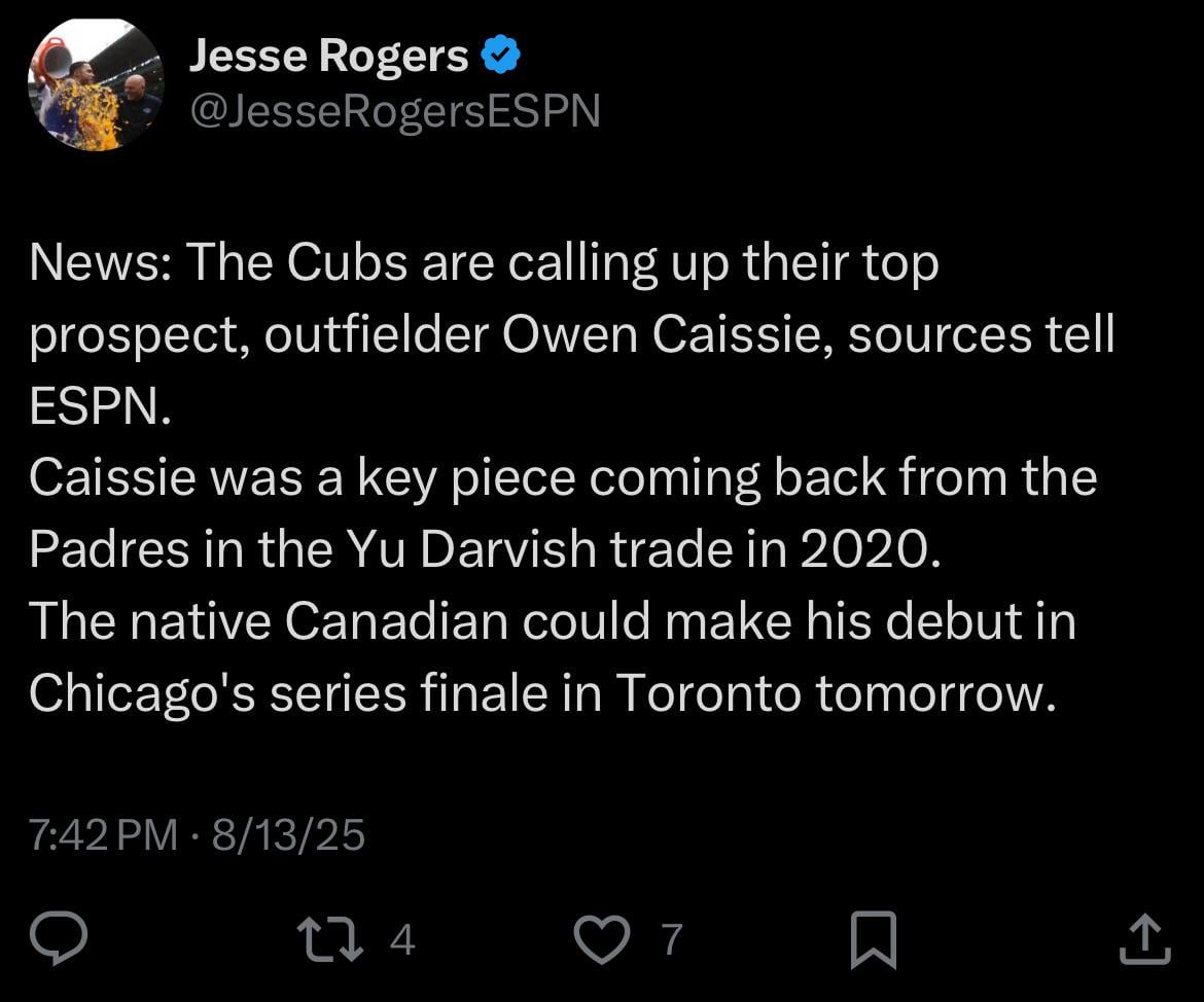 Owen Caissie has been called up